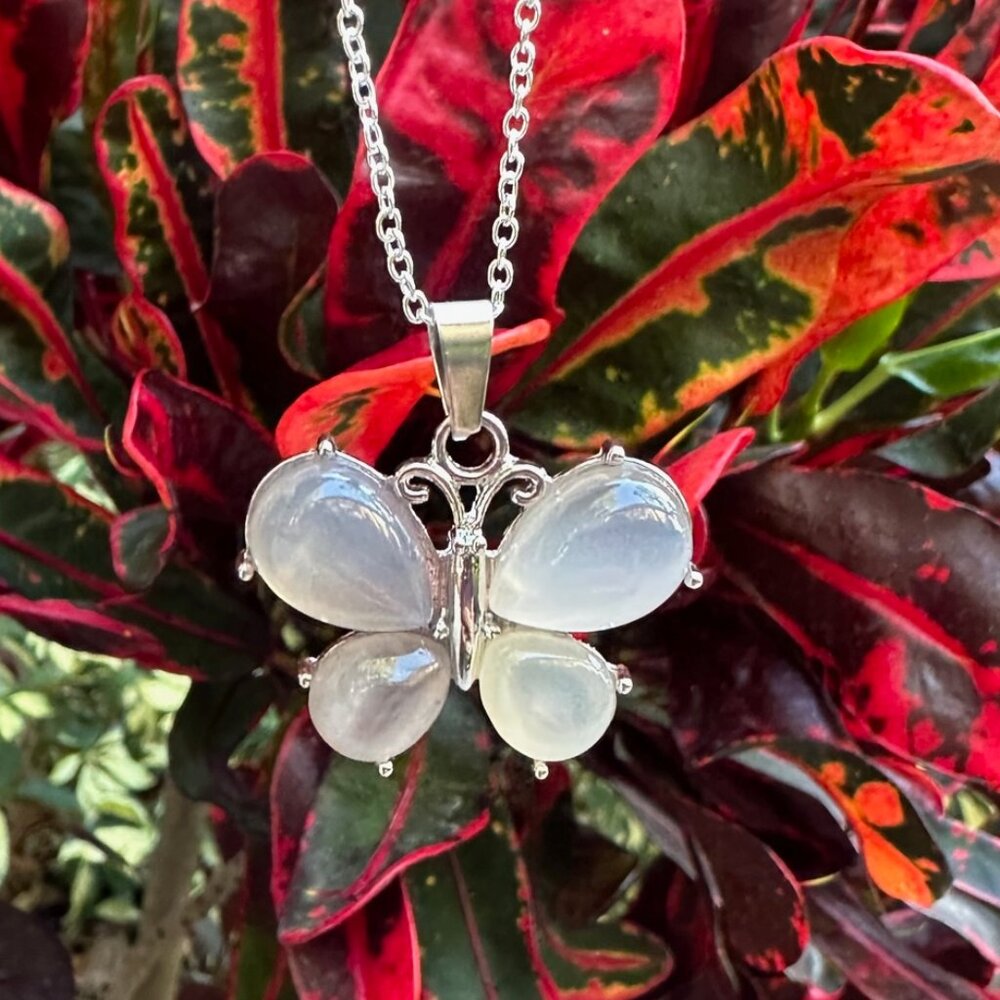 Grey Agate Pendant Butterfly Pendant Grey Agate Butterfly Necklace